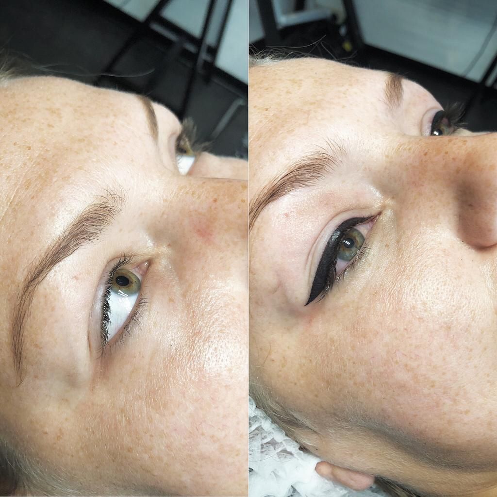 Oog met een fijne permanente eyeliner boven