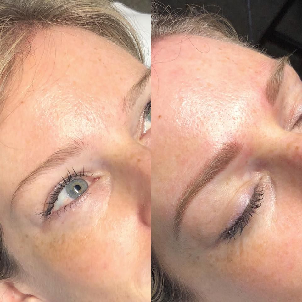 Wenkbrauwen voor en na een powder brows behandeling